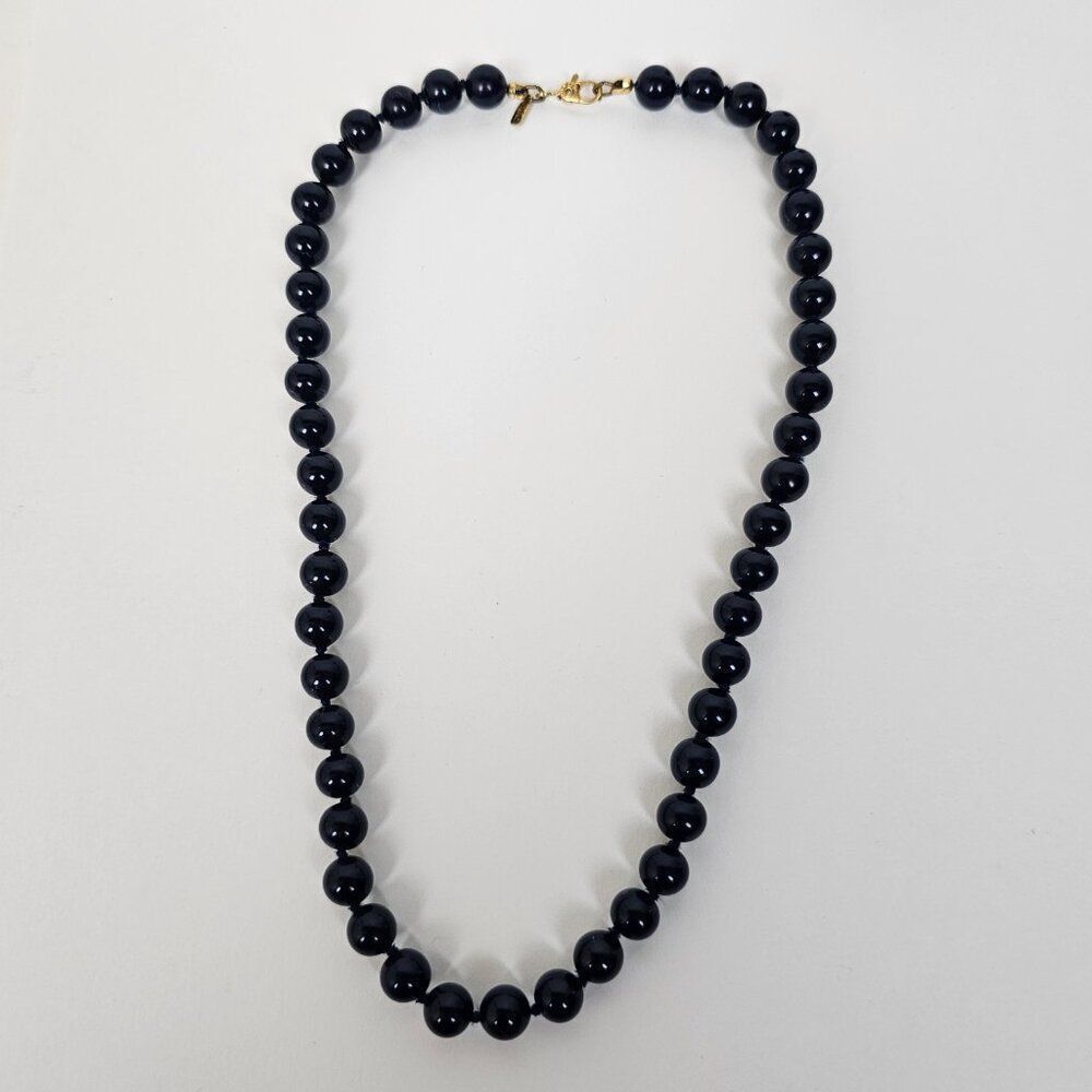 Vintage Monet Necklace Navy Blue Dainty Glass Bead Choker Hand Knot Signed 16.5" - Picture 2 of 8